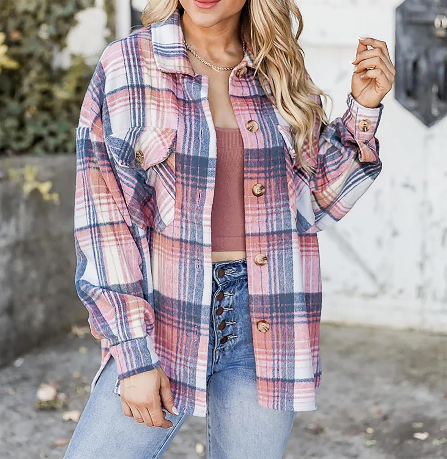 Cozy Plaid Button-Up Jacket