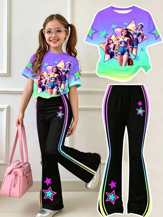 Trendy Kids' Cartoon Outfit Set