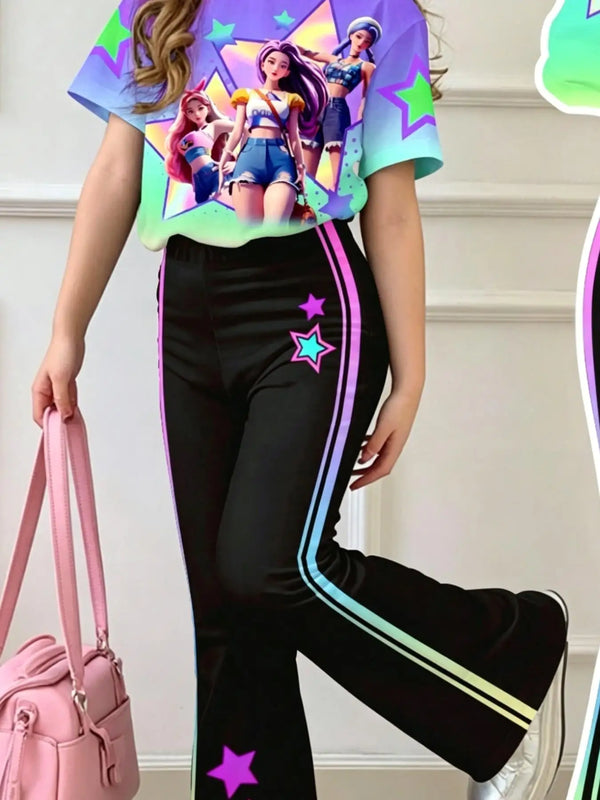 Girls-Summer-Casual-Outfit-Set-Children-s-Short-Sleeve-Set-with-Gradient-Cartoon-Print-T-Shirt.jpeg