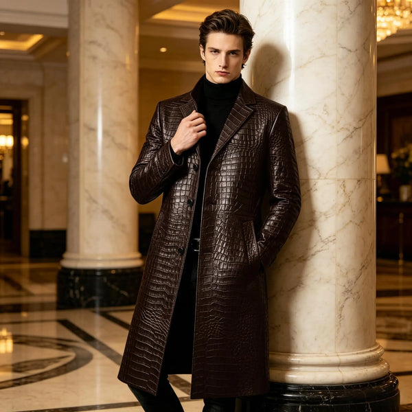 Crocodile Style Leather Coat