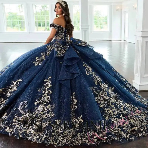 Golden Glam Quinceañera Gown