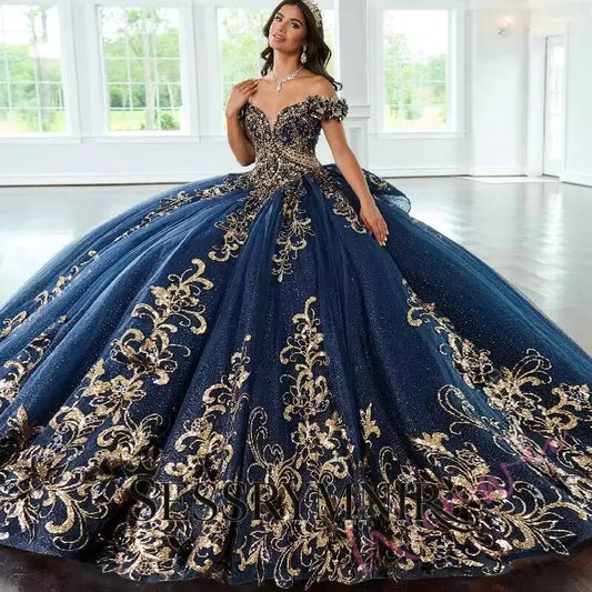 Golden Glam Quinceañera Gown