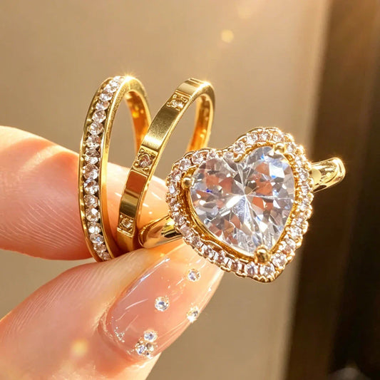 Dazzling Heart Zircon Rings Set